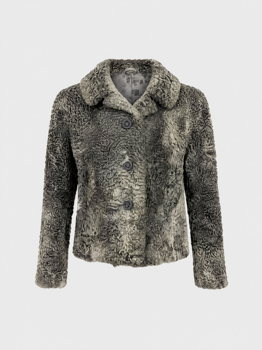 Grey vintage Persian lamb fur jacket – front view