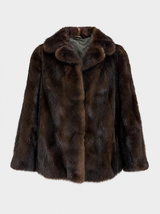 Dark brown vintage mink fur jacket – front view