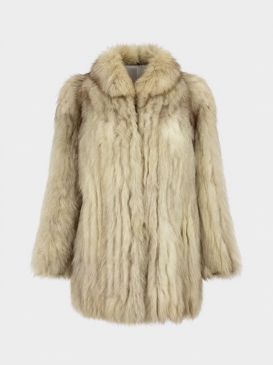 Ivory vintage white fox fur coat – front view