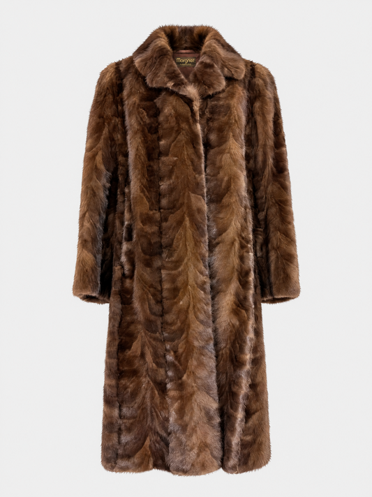 Chestnut brown vintage mink fur long coat – front view