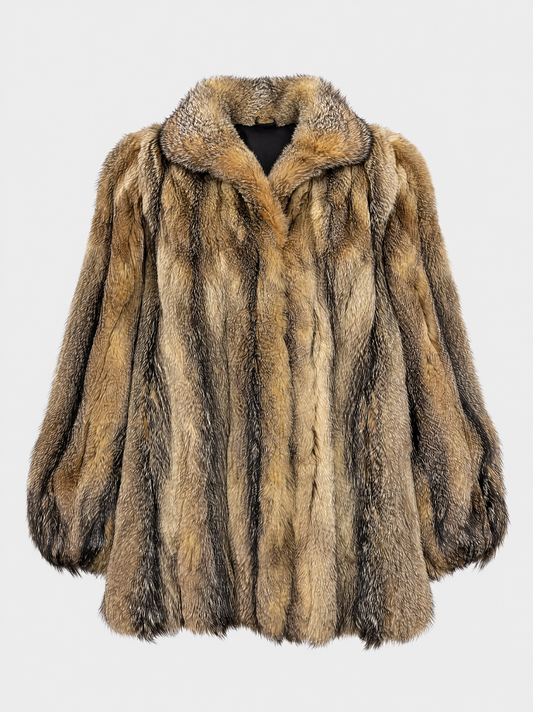 Golden brown vintage rabbit fur coat – front view