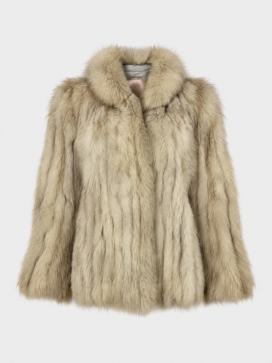 Cream vintage white fox fur jacket – front view