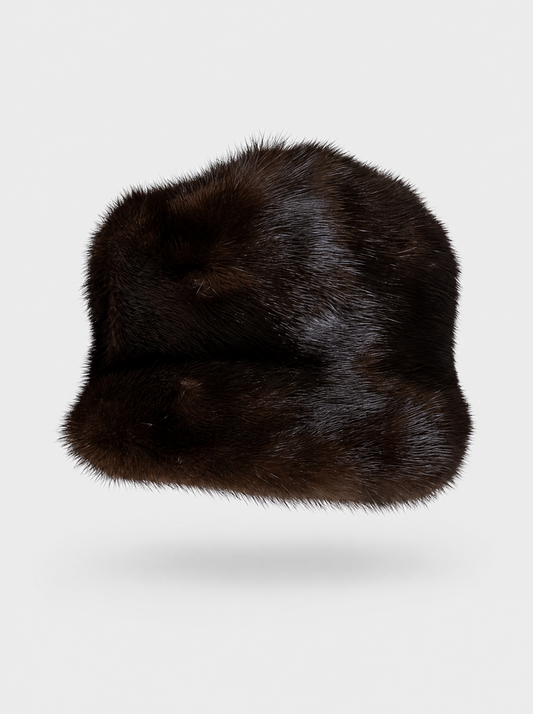 Dark brown vintage mink fur hat – front view