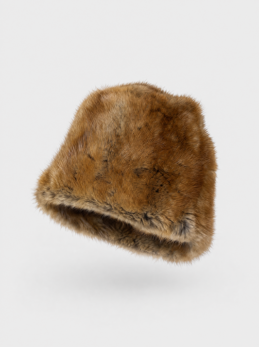 Golden orange vintage fox fur hat – front view