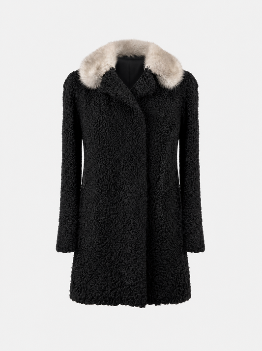 Black vintage Persian lamb fur coat – front view