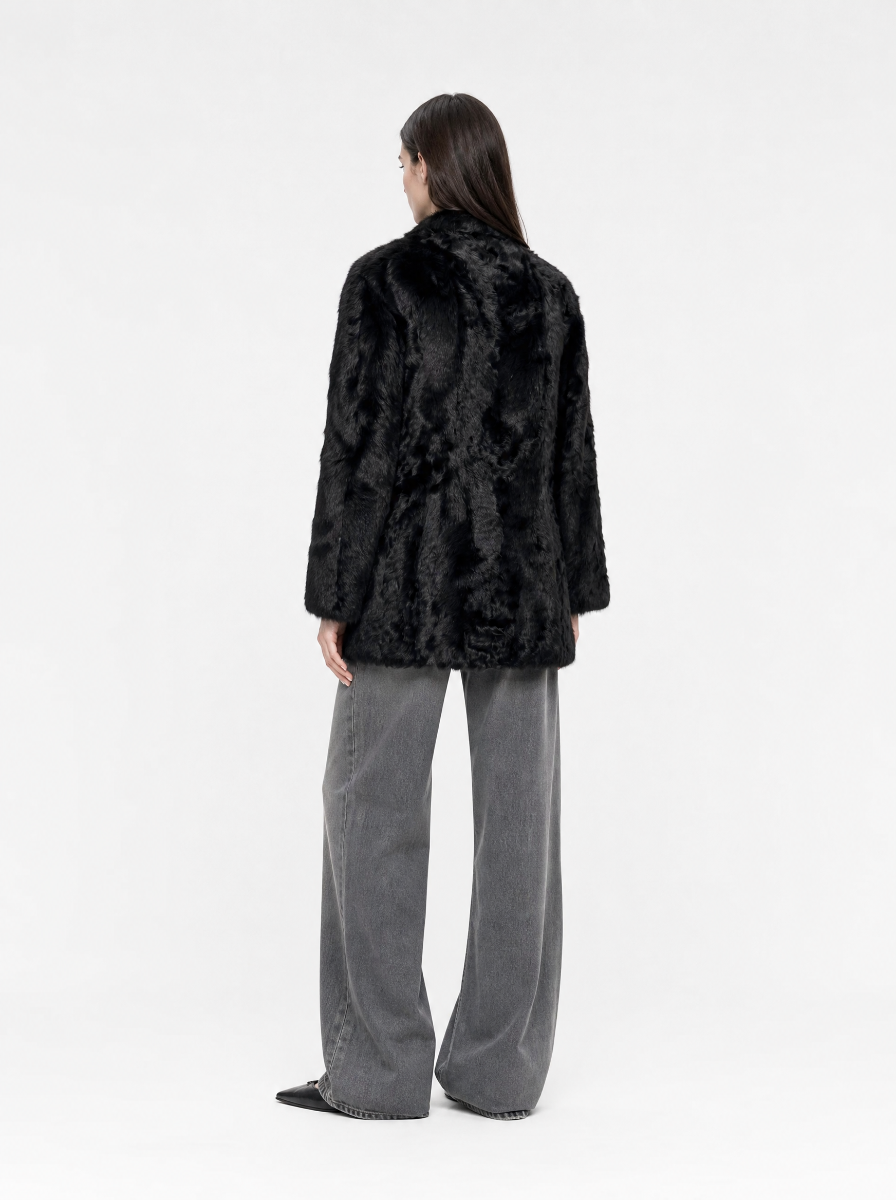 Brown vintage goat fur coat – back view
