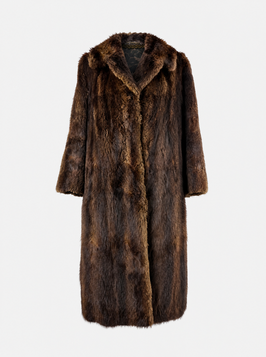 Brown vintage muskrat fur coat – front view