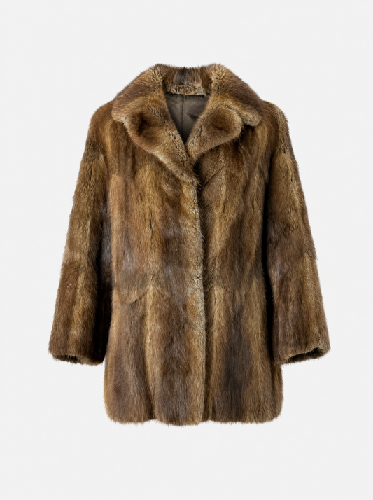 Brown vintage muskrat fur coat – front view