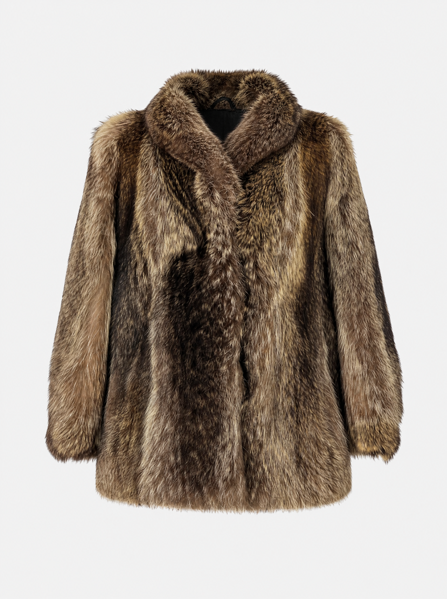 Brown vintage raccoon fur jacket – front view