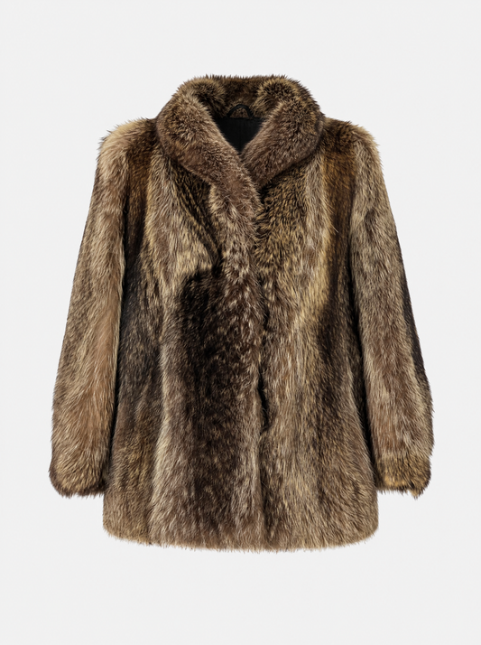 Brown vintage raccoon fur jacket – front view