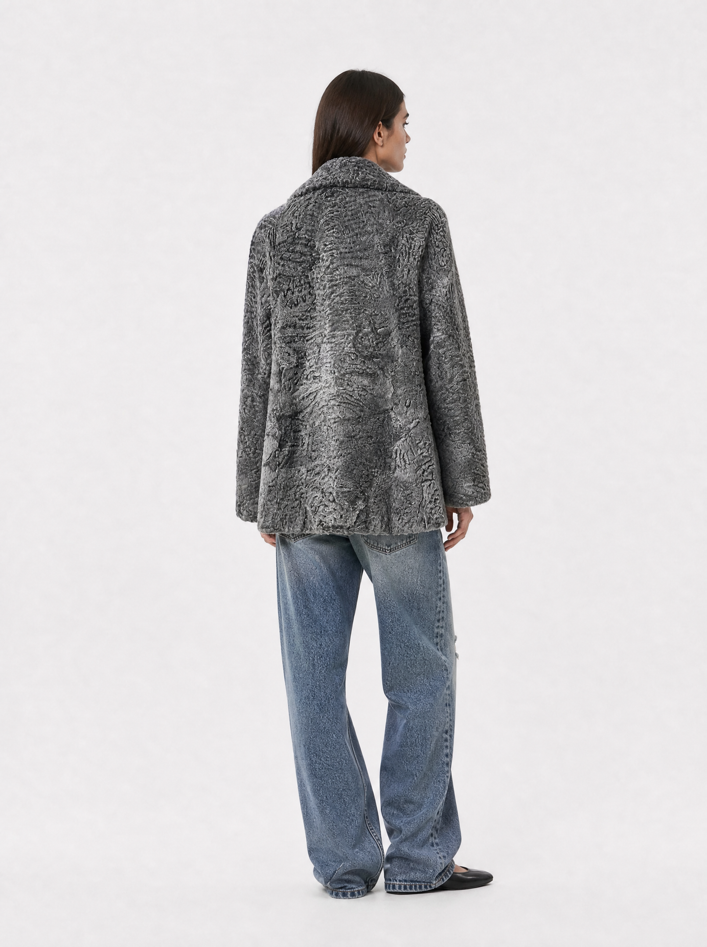 Grey vintage Persian lamb fur coat – back view