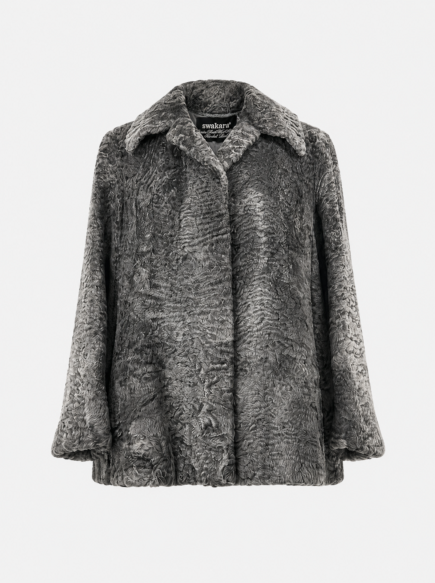 Grey vintage Persian lamb fur coat – front view