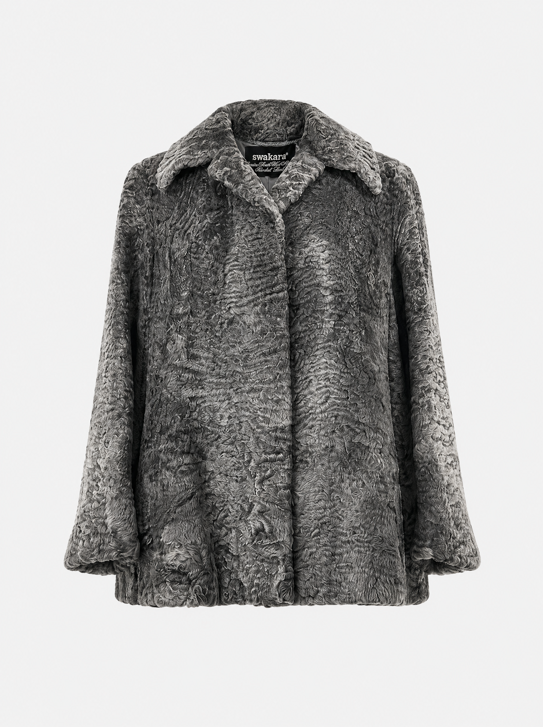 Grey vintage Persian lamb fur coat – front view