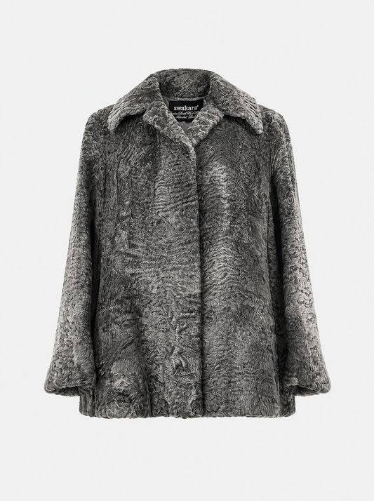 Grey vintage Persian lamb fur coat – front view