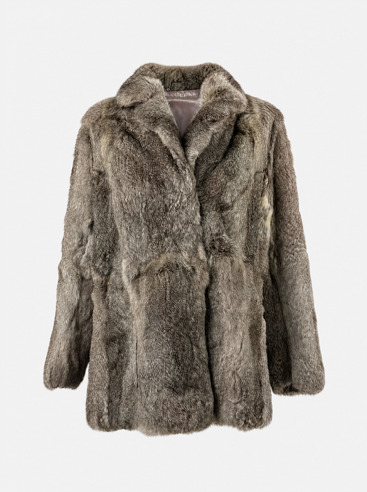 Grey vintage rabbit fur coat – front view