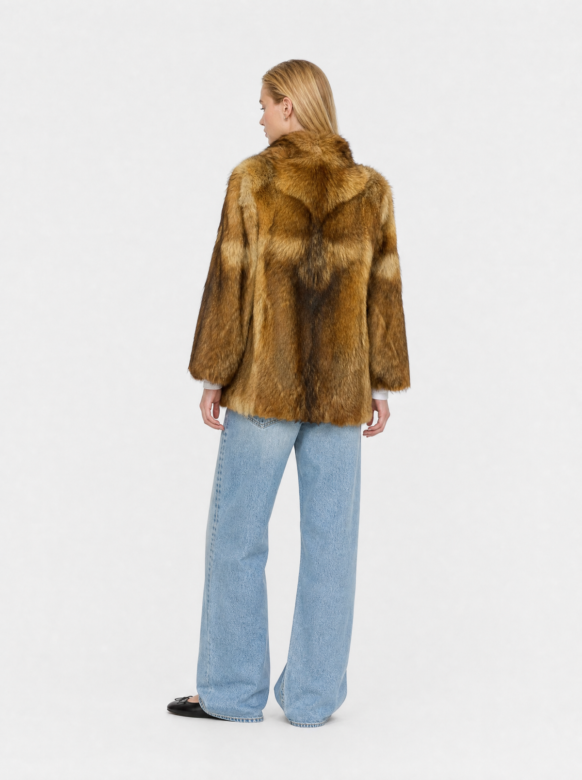 Orange vintage fox fur coat – back view